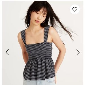 Madewell Navy & White Smocked Peplum Top